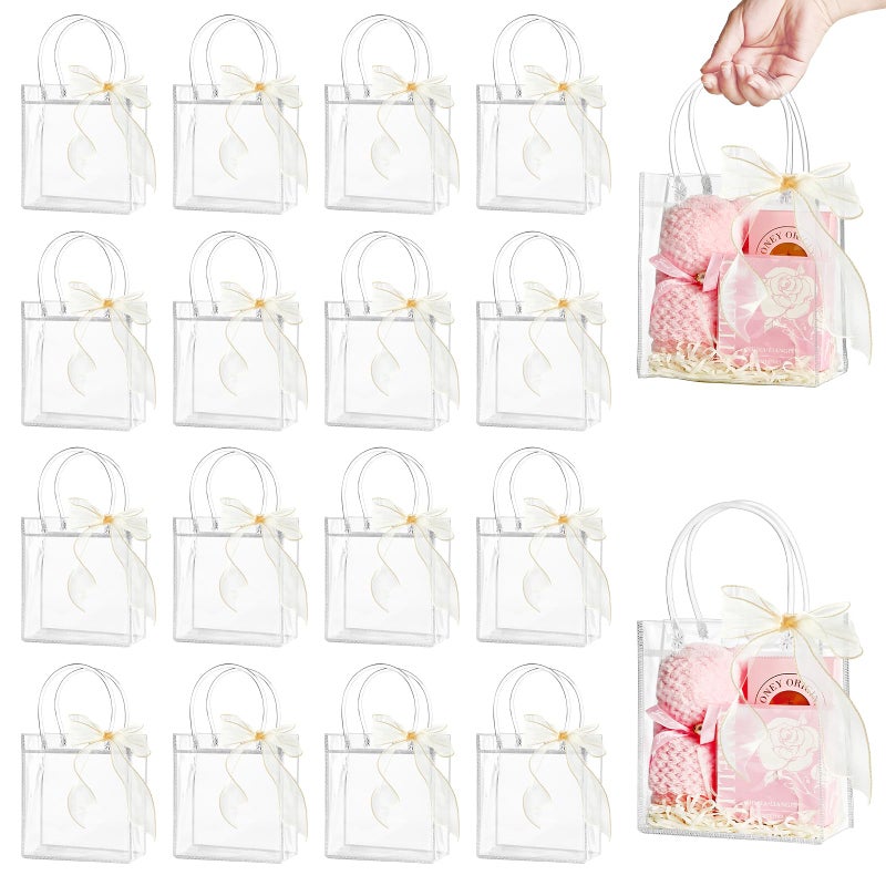 Ohuimrt 30 PCS Clear Plastic Gift Bags with Handles Reusable Party Favor Bags with Ribbon Transparent Gift Wrap Bags Bulk for Weddings Birthdays 59 x 63 x 28 Inches